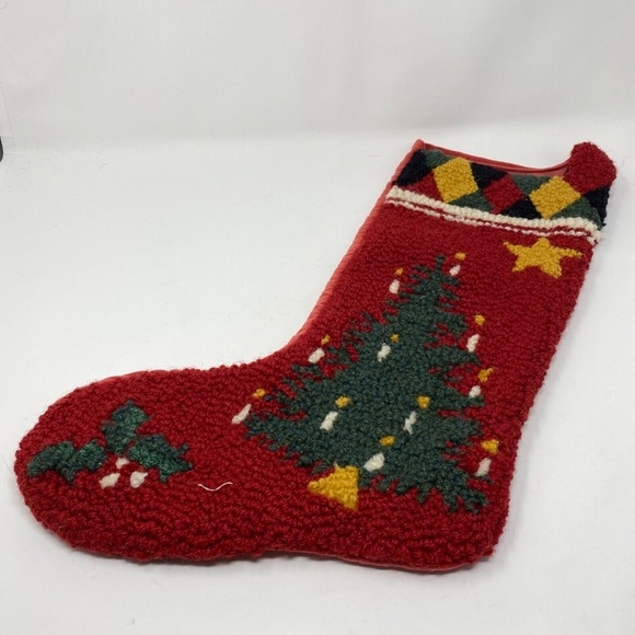 Laura Megroz Christmas Tree Wool Hook Christmas Stocking Handmade 9"x20 2003 - Picture 1 of 8